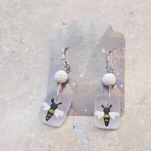 Bee glass sterling earrings
